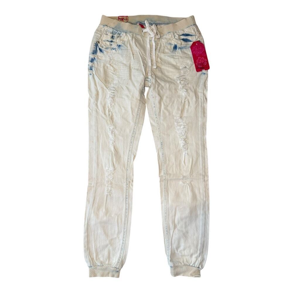 NEW WallFlower Women's Small Distressed Denim Jogger Jeans Size Multicolor‎ NWT